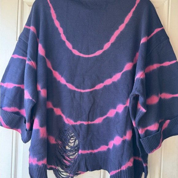 NWT Umgee Navy and Pink Tie-Dye Distressed Sweater - Picture 8 of 8